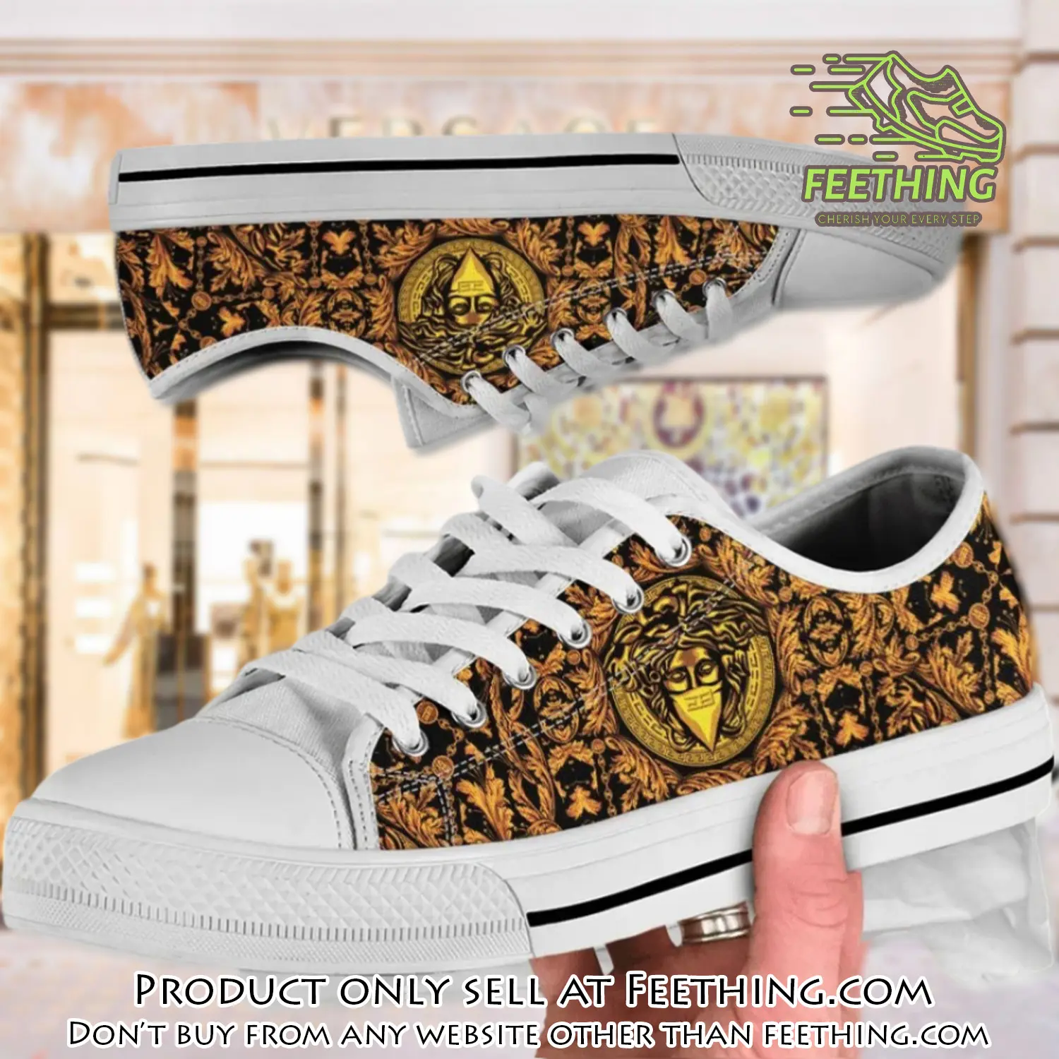 Versace medusa gold white low top canvas shoes luxury brand gifts for men women ft4353075